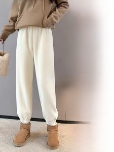 miiow | High Waist Thickened Fleece Home Pants Womens Casual Warm Trousers Double Sided Fleece Autumn Winter High Quality Polyester Fiber