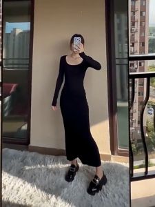 New Design Sense Fashion Long Sleeve Dress Womens Autumn Slim Fit Fishtail Wrapped Hip Long Skirt