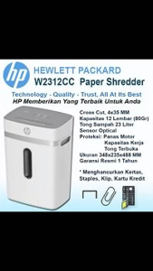 HP 2312 Mesin Penghancur Kertas Paper Shredder 12 lembar kapasitas 23 Ltr HP W2312CC