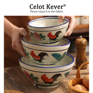Retro Rooster Design Ceramic Noodle Soup Bowl