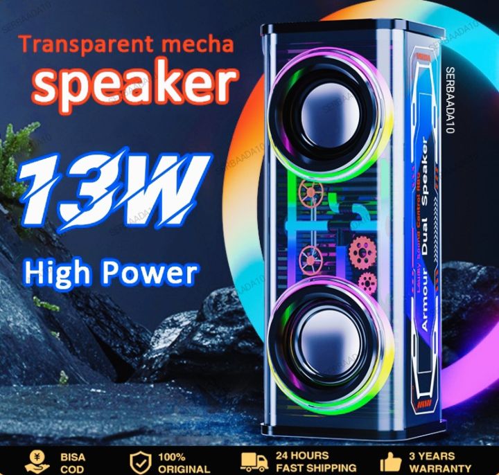 Speaker Bluetooth TERBARU Subwoofer cyberpunk Transparan  Audio portable Nirkabel RGB 7 Color Light V8 Speaker Bluetooth TWS Series