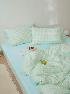 LIUYUEYUBAI | All Cotton Refreshing Gingham Style Double Layer Bed Sheet Set