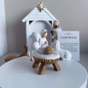 Bộ Tượng Chúa Giáng Sinh FAMORVIA 7 Món Cỡ Lớn Không Có Mặt Làm Bằng Nhựa Resin Bao Gồm Gia Đình Thánh Chúa Hài Đồng Lừa Cừu