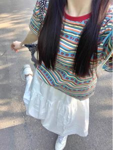 XUECAIQI | Summer Beautiful Stripe T-Shirt and Skirt Set