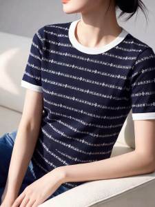 Basic House | Cotton Stripe Printed Short Sleeve Summer T-Shirt