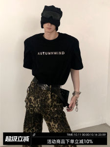 Deconstructed Metal Embellished Shoulder Padded Short Sleeve T-Shirt Mens Summer High End Feeling Loose Fit Youth Fashion