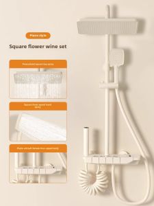 Simple Piano Key Style Shower Head Set Bathroom Shower Faucet Three-Way Water Output Copper Material Wall-Mounted Dual Control