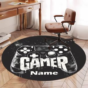 VIKAMA Gamepad Round Carpet Non Slip Game Room Office Swivel Chair Cushion Living Room Sofa Bedroom Rug Home Decor
