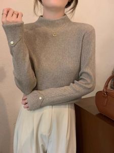 WANGGONGZHU | Slim Fit Half High Neck Knitted Base Shirt Womens Autumn Winter Inner Wear Fashionable Design Versatile Long Sleeve Top