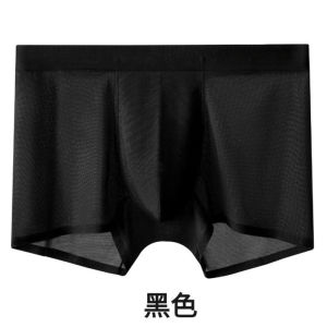 Mens Summer Cool Feeling Ice Silk No Trace Breathable Mesh Antibacterial Comfortable Boxer Shorts Flat Angle Underwear