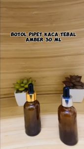 Botol Pipet Kaca Tebal Tutup Hitam Amber 30ML / Glass Bottle Pipette 30 ML Gold Silver Ring / Brown Glass Dropper Bottle / Botol Pipet Tetes - 1 PCS