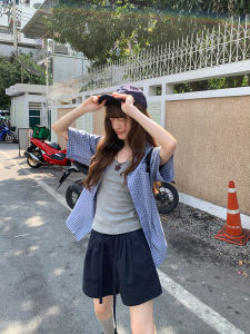NIHAOKANONG | Quần Short Casaul Dài Đùi Vintage Phai Màu cho Người Thấp