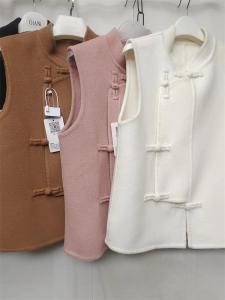 High-End Double-Sided Wool Cashmere Vest Womens Fashionable Stand Collar Button-Up Pink Chinese Style All-Match Premium Bag Buckle