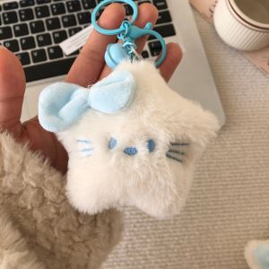 2PCS Cartoon Plush Little Star KT Cat Keychain Stuffed Doll with Bell Backpack Pendant Car Keyring Woman Girls Stuffed Toys Bag Accessories