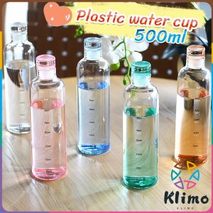 Klimo Plastic Bottle Portable Colorful/Transparent Creative Time Mark Water Cup 500ml
