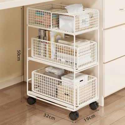 Mobile Under-Table Bookshelf Storage Rack with Wheels