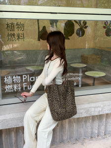 Double-Sided Back Casual Commuter Canvas Tote Bag Large Capacity Autumn Winter Fashion Trend Leopard Print Single Shoulder Bag