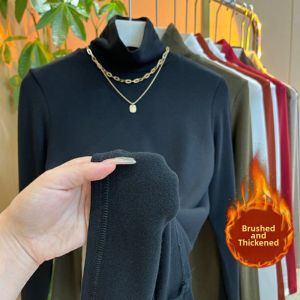 Elegant Soft Fleece High-neck Blouse Women Winter