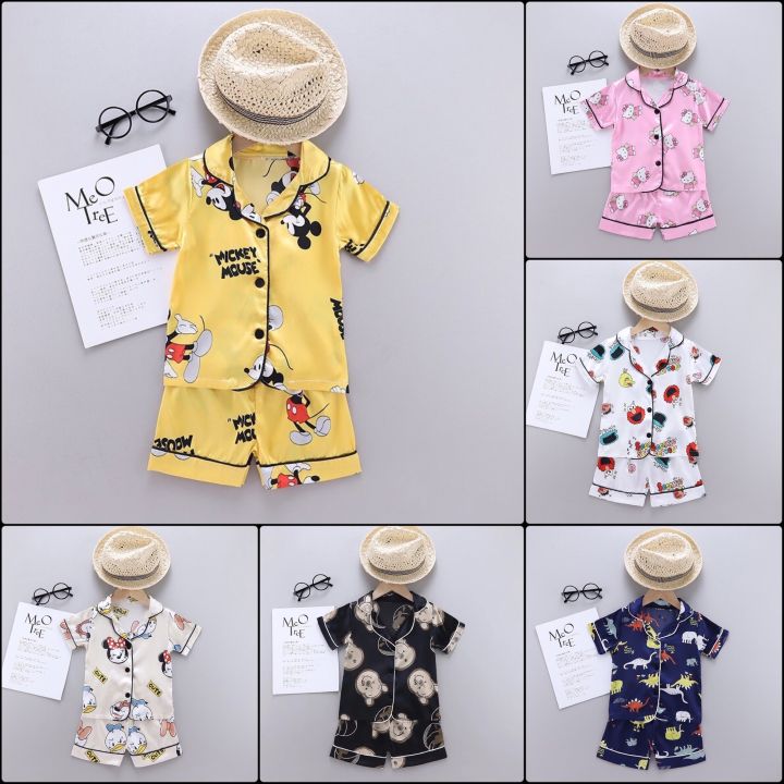 ชุดนอนเด็กผ้าซาติน แขนสั้น ขาสั้น (ร้านไทยจ้า) | Lazada.co.th