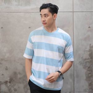 Kaos Stripe Garis Salur Lebar Katun Combed Tebal Premium Pria