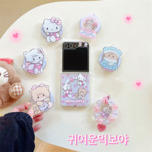 Kitty Cat Style Magnetic Absorption Phone Case for Samsung ZFlip7 Foldable Screen Protection Cute Cartoon Girls Flip Cover