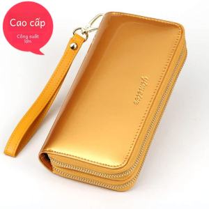 Gold Color Attracting Wealth Long Zipper Ladies Wallet Fashionable Handheld Bag Multifunctional Shiny Surface Mobile Phone Wallet