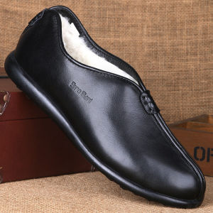 รองเท้าผู้ชาย ลำลอง หนัง ฤดูหนาว หนาขึ้น ผ้าขนแกะ เรียงรายของแท้ หนัง ปักกิ่งเก่า ผ้าฝ้าย รองเท้าผ้าขนสัตว์แบบบูรณาการรองเท้าพ่อ