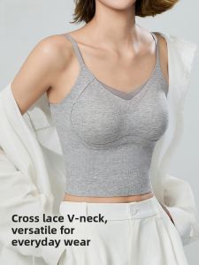 Miiow | Womens Lace V-neck Tank Top With Chest Pad Summer 2025 New Style Cat Person Sleeveless Vest Base Layer Beautiful Backwear