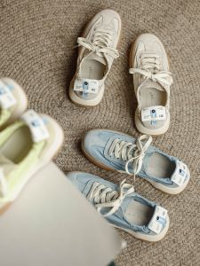 Large Size Womens Shoes French Style Sports Casual Thick Bottomed Leather Dequan Shoes round Toe Low Heel Deep Mouth Single Shoes