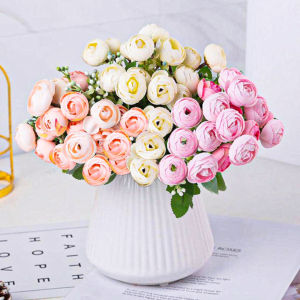 Ranumculus Vintage Cabang 5 Bunga Mawar Kuncup Kain artificial Imitasi untuk Hiasan dekorasi cafe kamar rumahdan pelaminan atau dekorasi wedding artificial palsu kain Import premium termurah