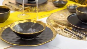 Bộ Chén Dĩa Sứ Tráng Men Cao Cấp Pearl Viền Vàng Sang Trọng Phong Cách Châu Âu