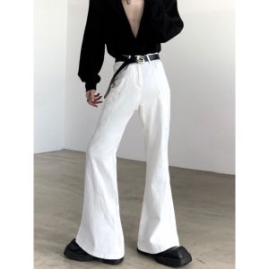 White Bell Bottom Jeans Mens CleanFit American Retro High Street Autumn Mountain Wind High Waist Long Pants Youth Trend