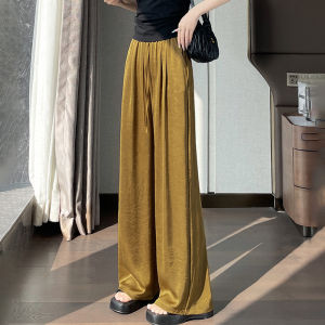 Black Silk-Like Wide Leg Pants High Waist Straight Cut Chinese Style Satin Summer Thin Pants Comfortable Casual Trousers