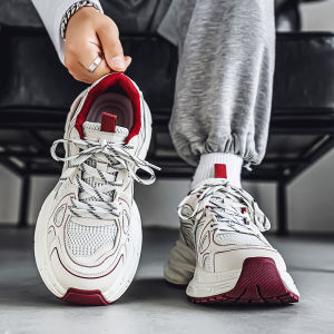 Trendy Mens Running Shoes Breathable Mesh Upgraded Version Dad Sneakers Youthful Energy round Toe Rubber Outsole Fall Season