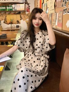French Vintage Polka Dot Long Dress Womens A-Line Skirt Gentle Style Slimming Waist Design Summer New Arrival Commute Style