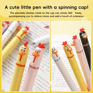 Gel Pen 0.5mm Fast-Drying Ink Cute Chicken Click Design Exam Stress Relief Fidget Toy Must Have for Back To School Students