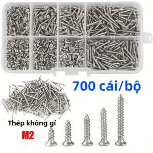 Bộ 700 Ốc Vít Tự Khoan Bằng Thép Không Gỉ M2 Mini Tự Khóa Dùng Cho Gỗ Và Kim Loại Đầu Dẹt Đầu Ba Cánh