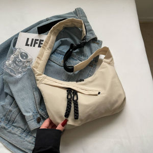 Large Capacity Fashionable Womens 2024 New Commuter Tote Casual Underarm Single Shoulder Bag Trending Soft Canvas Purse