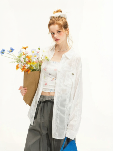 Unifree | Lace Trimmed Voile White Long Sleeve Shirt
