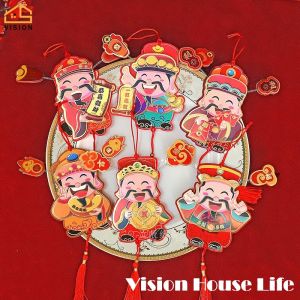 Vision 6Pcs Spring Festival Hanging Pendants With Tassel God of Wealth Refrigerator Sticker Fortune Tree Decoration CNY Pendant Potted Decoration