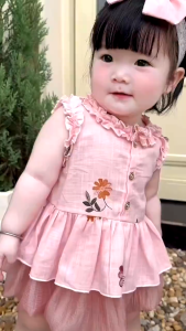 SET BỘ ÁO SÁT NÁCH VIỀN BÈO THÊU HOA QUẦN ĐÙI BÍ CHO BÉ GÁI SƠ SINH 1 2 TUỔI TỪ 3-11KG DÀNH CHO BÉ GÁI