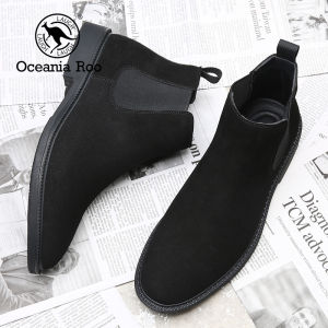 Mens Chelsea Boots 2025 New Autumn Winter Black Genuine Leather Short Boots mid High Help Martin Boots Casual Style One-Touch Flip Fur