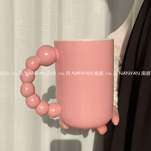 Bright White Handle Donut Mug Coffee Cup Rotating Design Korean Style Ceramic Mark Cup 401mL-500mL Capacity  Style