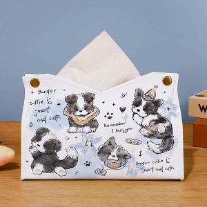 Luxury Leather Tissue Box Small Border Collie Design for Living Room Bathroom Waterproof Rectangle Shape Household Organizer