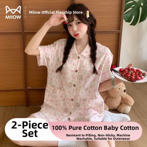 MiiOW | Breathable Lightweight Cotton Short Sleeve Womens Sleepwear