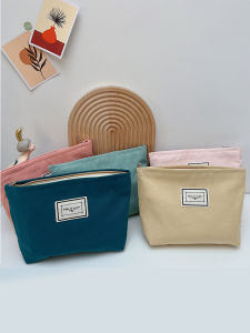 INS Style Large Capacity Canvas Makeup Bag Womens Portable Macaron Pure Color Clutch Bag Cosmetics Storage Bag Minimalist