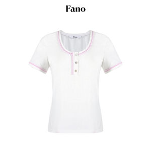 Fano | Áo Thun Cổ Henley Dọc Viền Xẻ Họa Tiết Caro Đa Năng