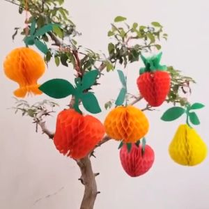 Đèn lồng Trái Cây Ngũ Quả Cam Dâu Đào Lê Táo trang trí lễ hội tết chất liệu nhựa sử dụng trong nhà và ngoài trời chịu nắng mưa size 12-15cmRx22cmD Loại tốt và dày