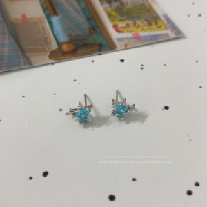 Blue Star Stud Earrings Womens Minimalist Elegant Metal Small Size Versatile Ear Jewelry Decorative Fashionable Accessory