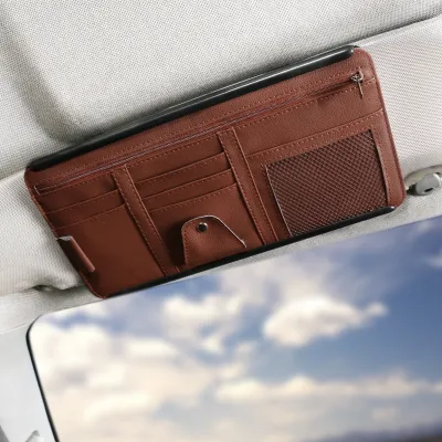 🇸🇬Ready Stock🇸🇬Card Pen Glasses Holder Zipper Car Sun Visor Organizer with Plastic Back Groceries Clip Car Accessories